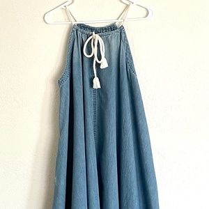 Holding Horses Women's Blue Denim Jean Chambray MEDIUM High Neck Trapeze Dress